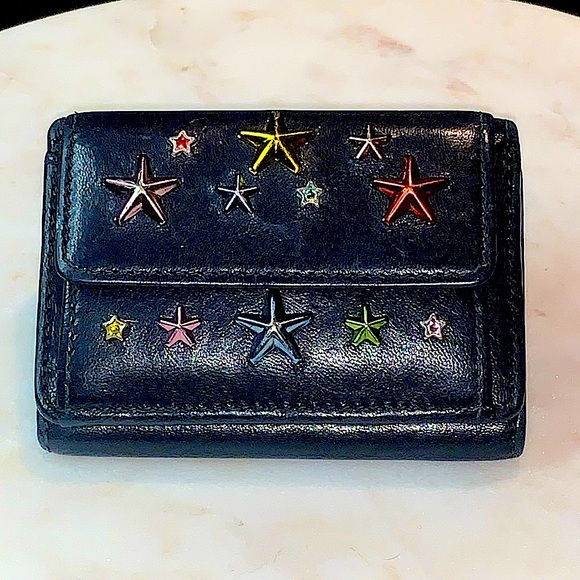 JIMMY CHOO NEMO BLACK RAINBOW STAR MIX TRIFOLD WALLET RARE LEATHER - Picture 10 of 15